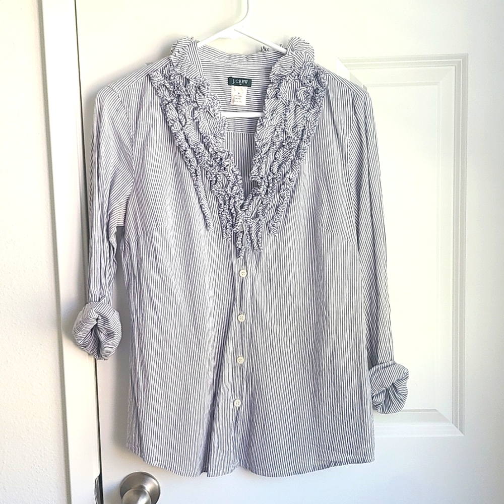 9/29 JCREW RUFFLE NECK BUTTON DOWN